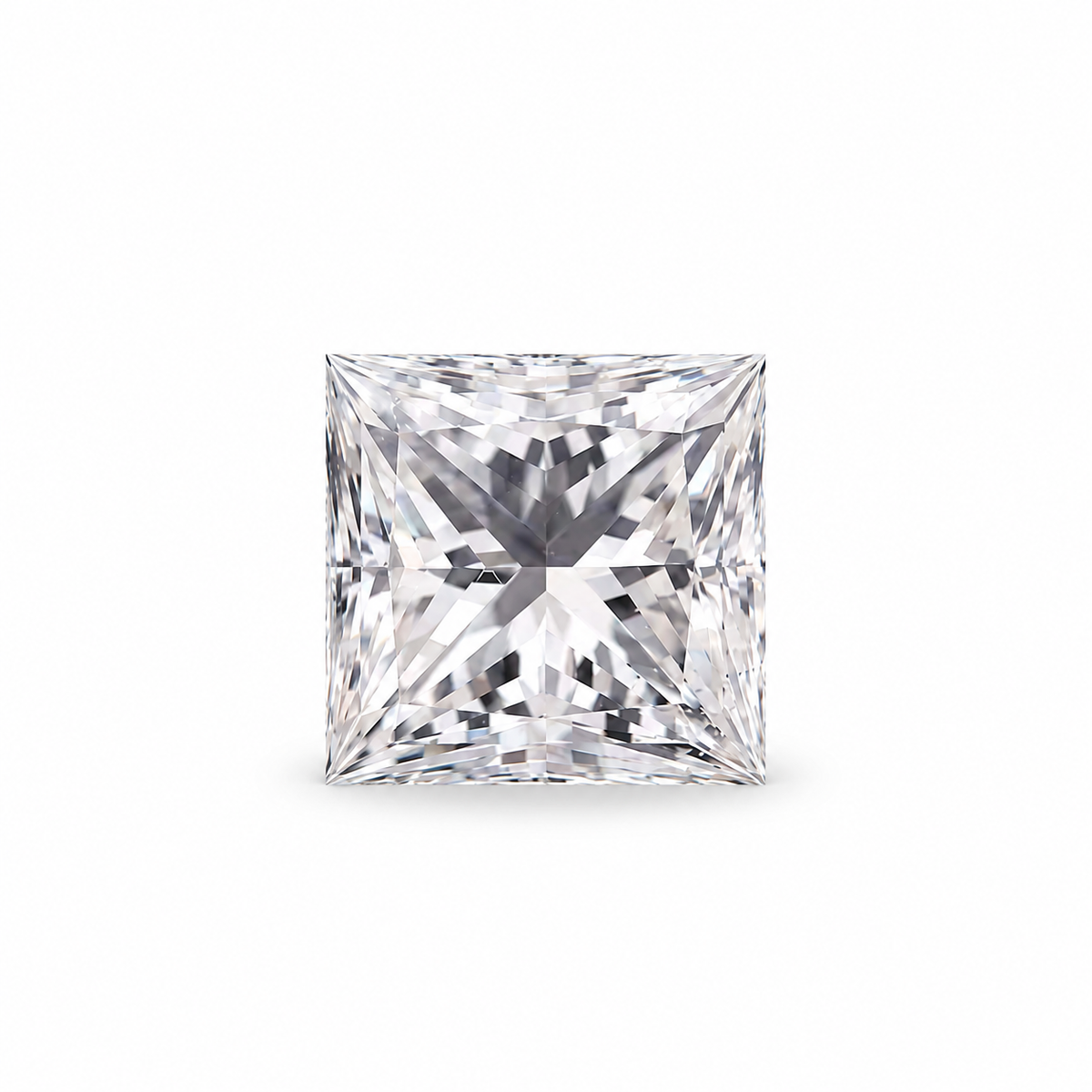 A single princess-cut radiant diamond shown in a clean studio shot against a solid white background.