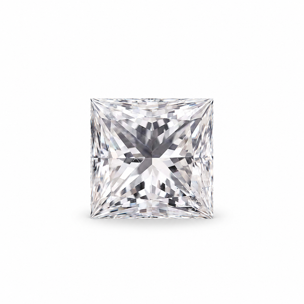 A single princess-cut radiant diamond shown in a clean studio shot against a solid white background.