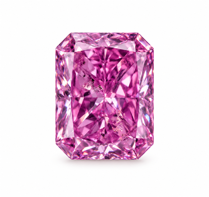 Radiant Cut Diamond Vivid Fancy Purple Pink on white background