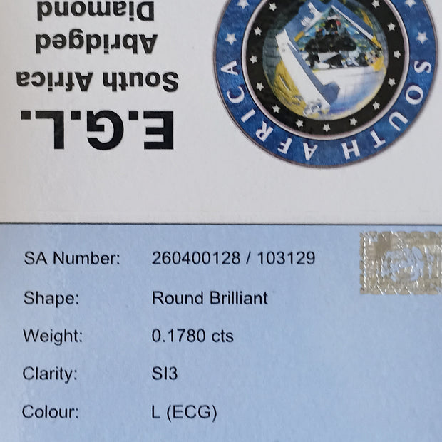 Round Brilliant Cut Diamond. 0.1780cts L (ECG) SI3 EGL Report
