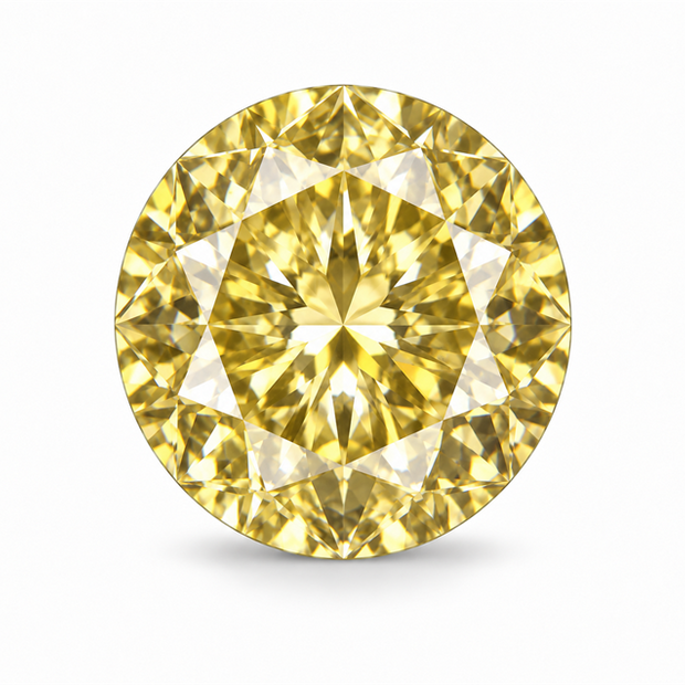 Round Brilliant Cut Diamond. 0.8730cts. Fancy Yellow VS2 on white background