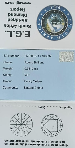 Diamond certification card with E.G.L. logo and diamond details on a light blue background