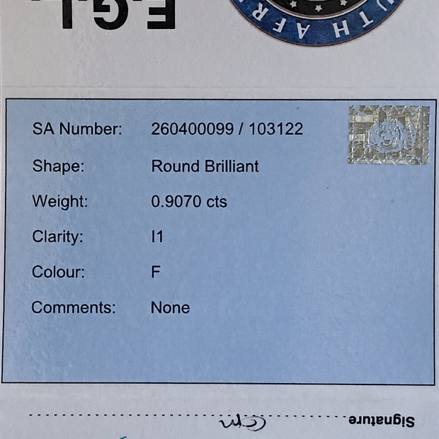 Diamond appraisal report with EGL South Africa logo on a blue background