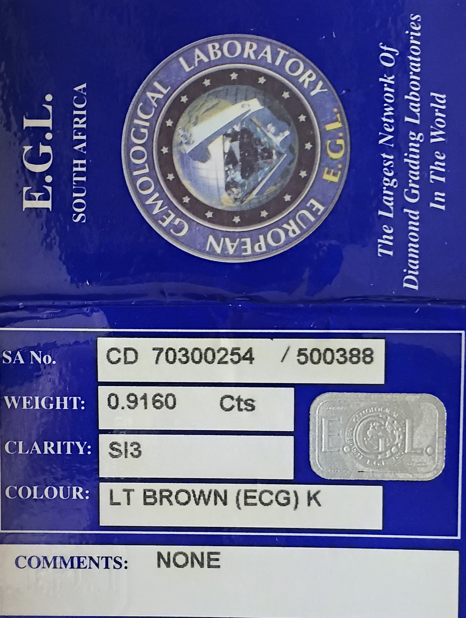 EGL South Africa diamond grading label with diamond details on a blue background