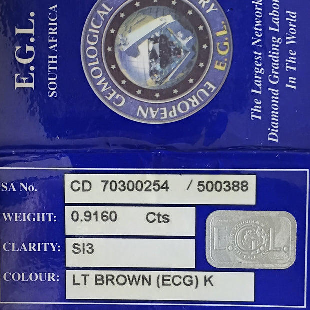 EGL South Africa diamond grading label with diamond details on a blue background
