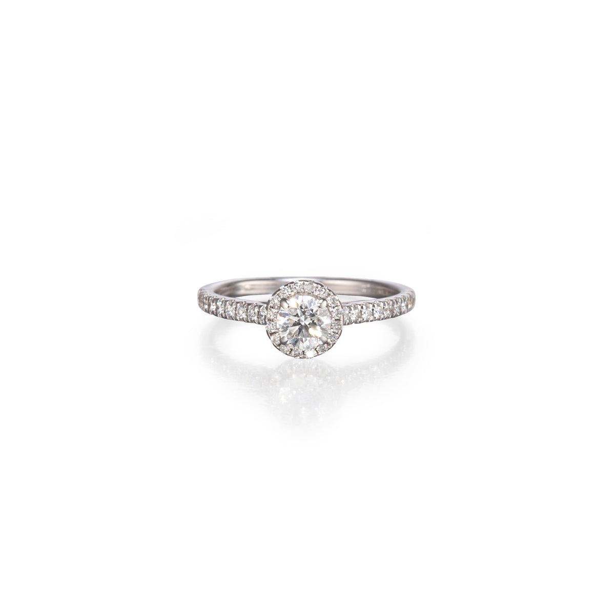 Shimansky 18ct White Gold Diamond Halo Ring on white background