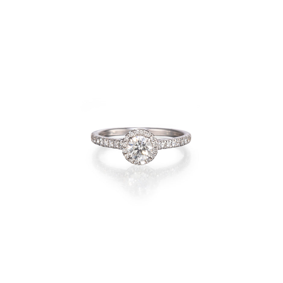 Shimansky 18ct White Gold Diamond Halo Ring on white background