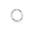 A polished platinum circular ring with a single small clear gemstone set at the top, shown on a clean white background with a soft reflection below.