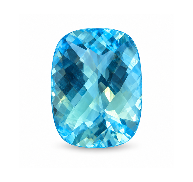 Natural medium-light blue checkerboard cushion topaz on white background
