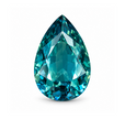 Natural slightly greenish blue pear-shaped tourmaline on white background