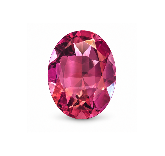 Natural violet-pink oval mixed-cut tourmaline on white background