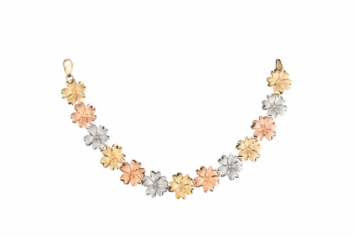 9ct Tri-Colour Floral Bracelet