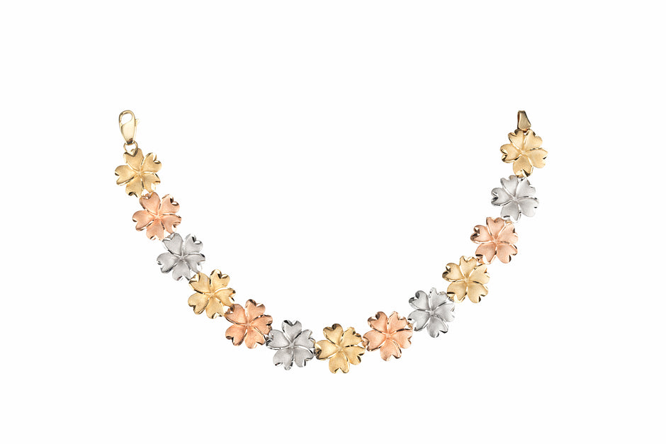 9ct Tri-Colour Floral Bracelet