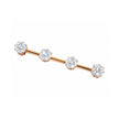 A rose gold barbell-style body jewelry piece with four clear round-cut gemstones set in floral clusters, shown on a plain white background.