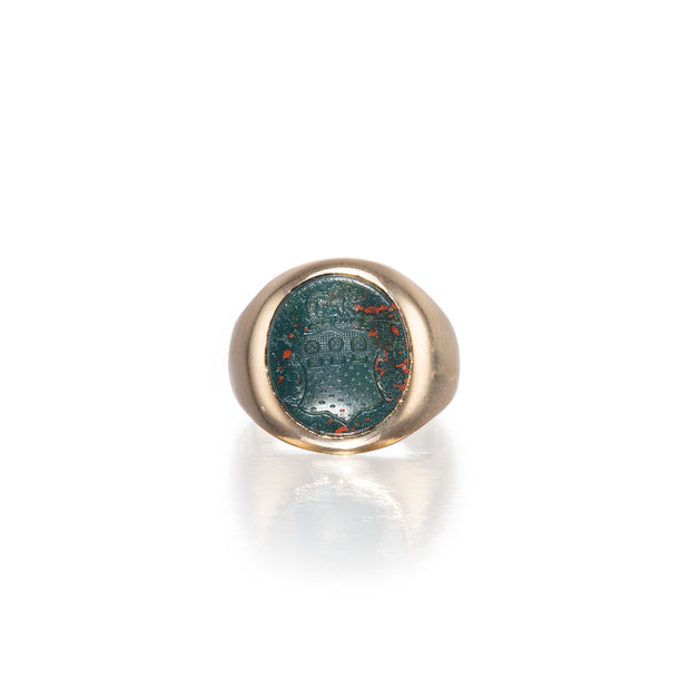 Vintage 9ct yellow gold intaglio-carved bloodstone signet ring, South Africa