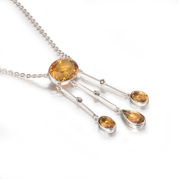 Vintage Sterling Silver Citrine and Seed Pearl Necklace