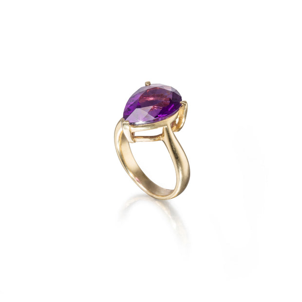 Browns 18ct Yellow Gold Pear Cut Amethyst Ring