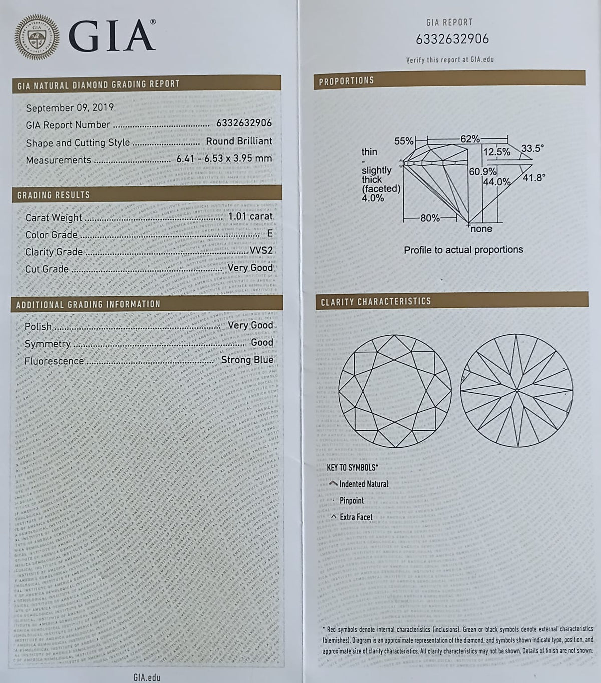 Round Brilliant Cut Diamond 1.01cts E VVS2