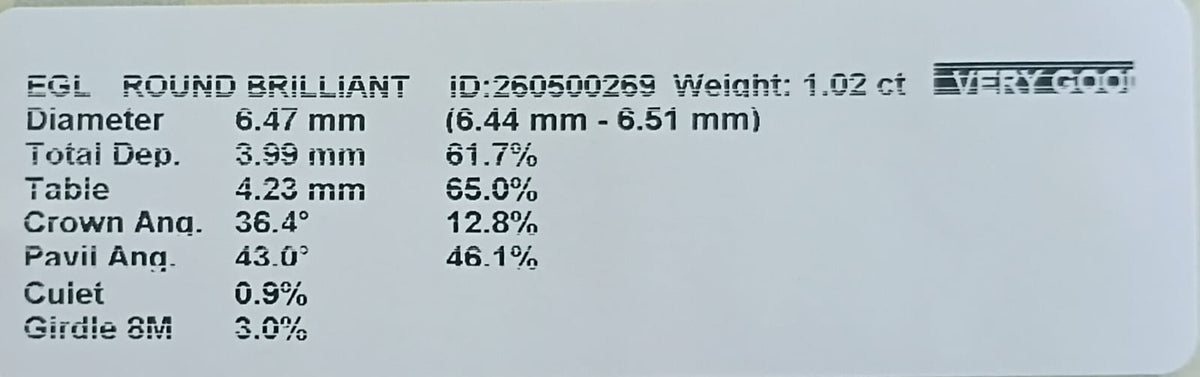 Round Brilliant Cut Diamond 1.0210cts SI2 S