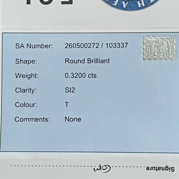 Round Brilliant Cut Diamond 0.3200cts SI2 T
