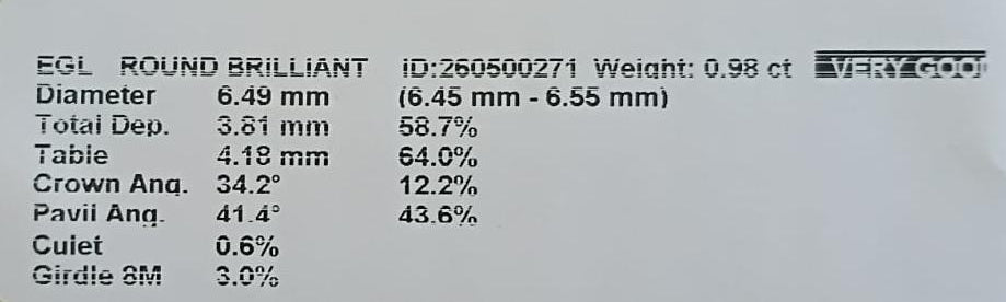 Round Brilliant Cut Diamond 0.9810cts VS1 Fancy Yellow
