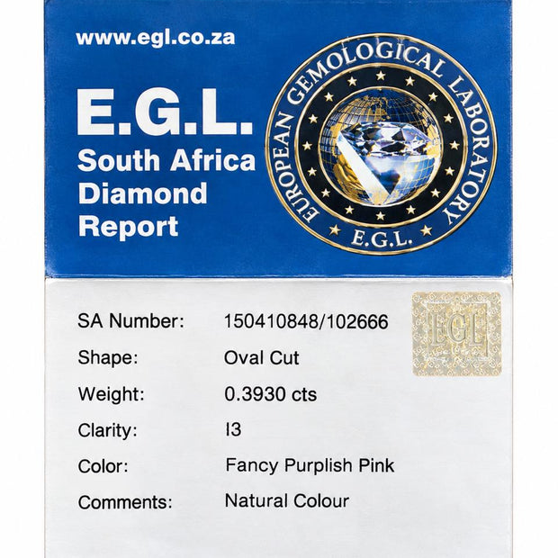 Oval Cut Diamond 0.3930cts I3 Fancy Purplish Pink