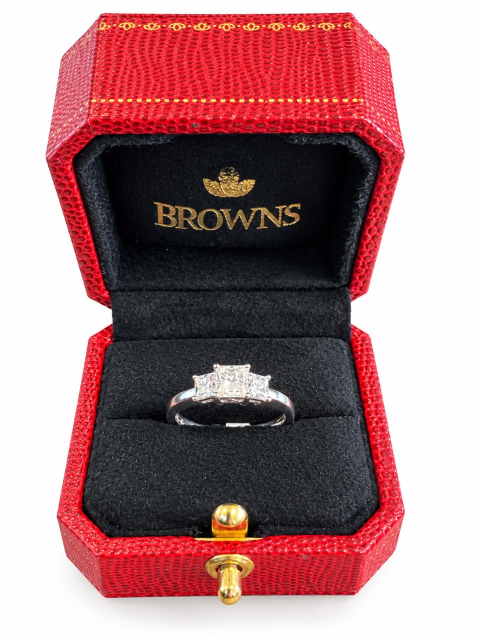 Browns 18ct White Gold Princess Cut Diamond Trilogy Ring
