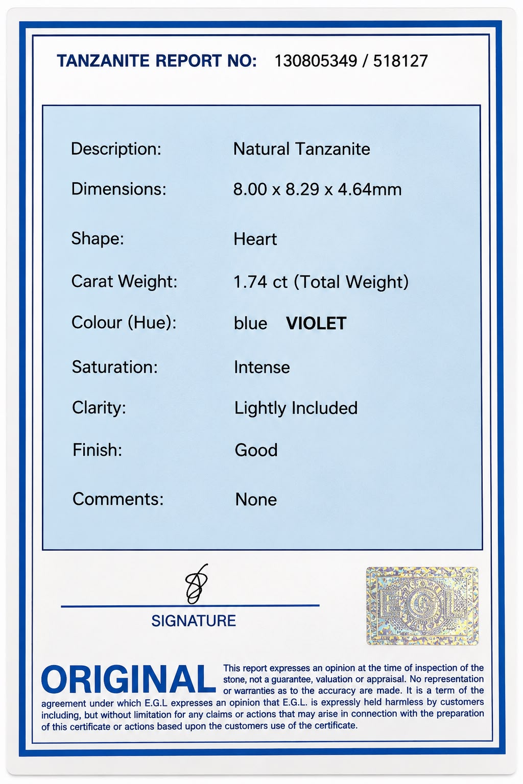 Tanzanite Heart Shaped Gemstone 1.74ct