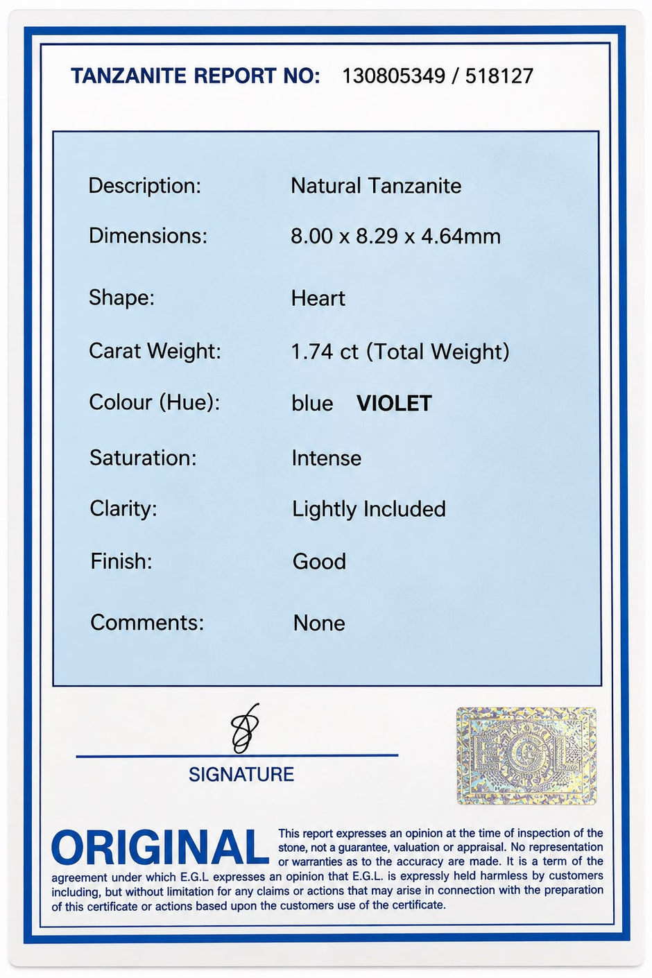 Tanzanite Heart Shaped Gemstone 1.74ct