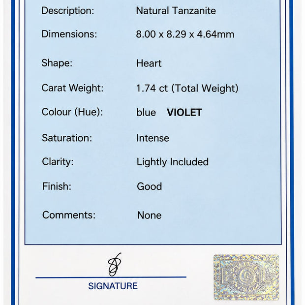 Tanzanite Heart Shaped Gemstone 1.74ct