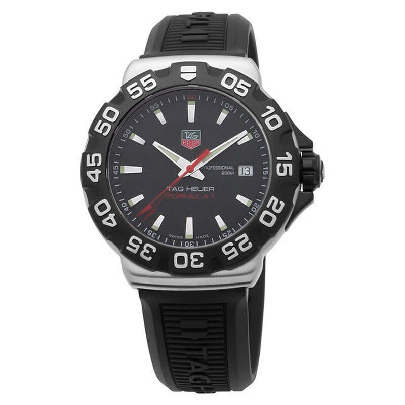TAG Heuer Formula 1 Professional 200M WAH1110 Black Dial Quartz Watch with Black Rubber Strap