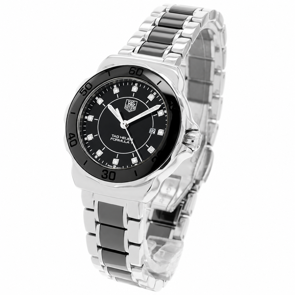 TAG Heuer Formula 1 Ladies 32mm Black Diamond Dial Steel & Ceramic Quartz Watch WAH1314.WET5155