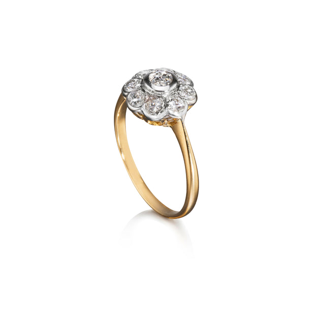 Vintage 18ct Yellow Gold and Platinum Flower Cluster Ring