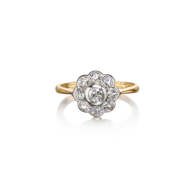 Vintage 18ct Yellow Gold and Platinum Flower Cluster Ring