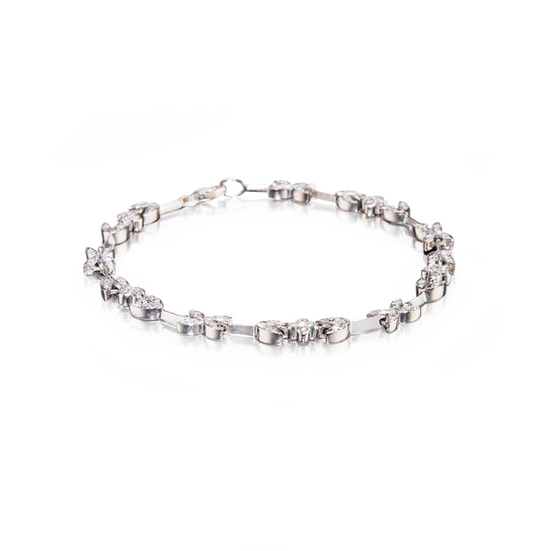 18ct White Gold Leaf and Flower Diamond Bracelet