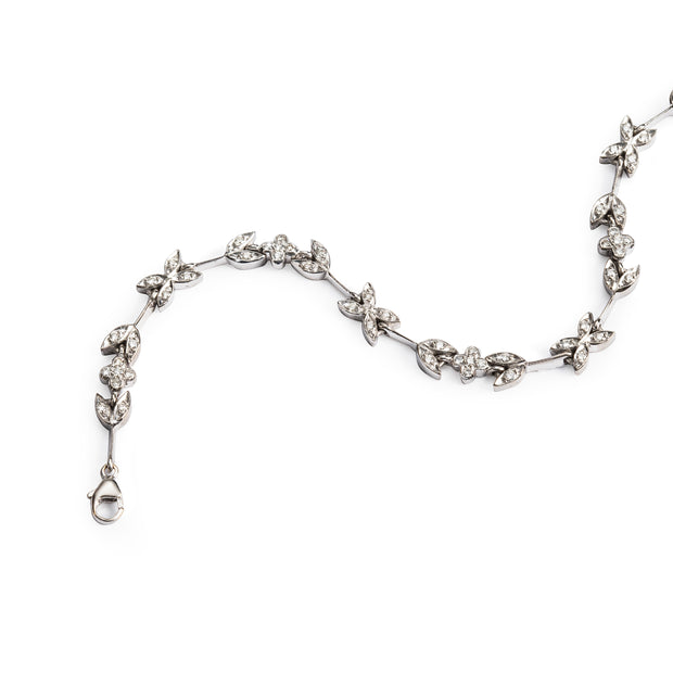 18ct White Gold Leaf and Flower Diamond Bracelet