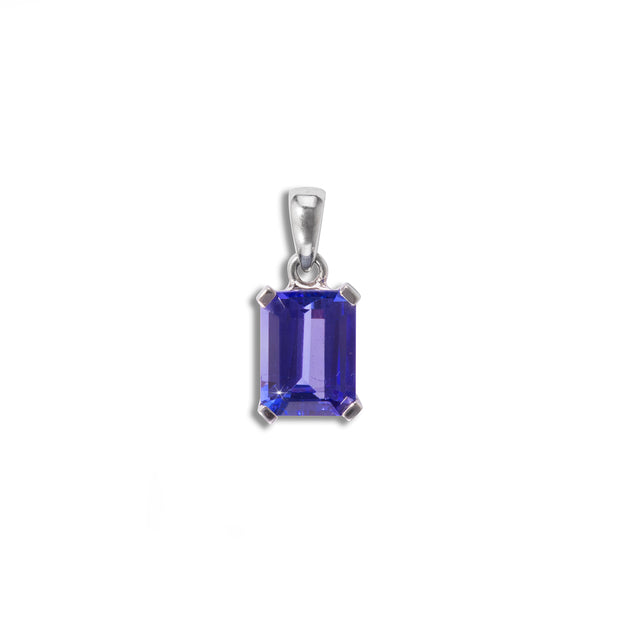 18ct White Gold Emerald Cut Tanzanite Pendant
