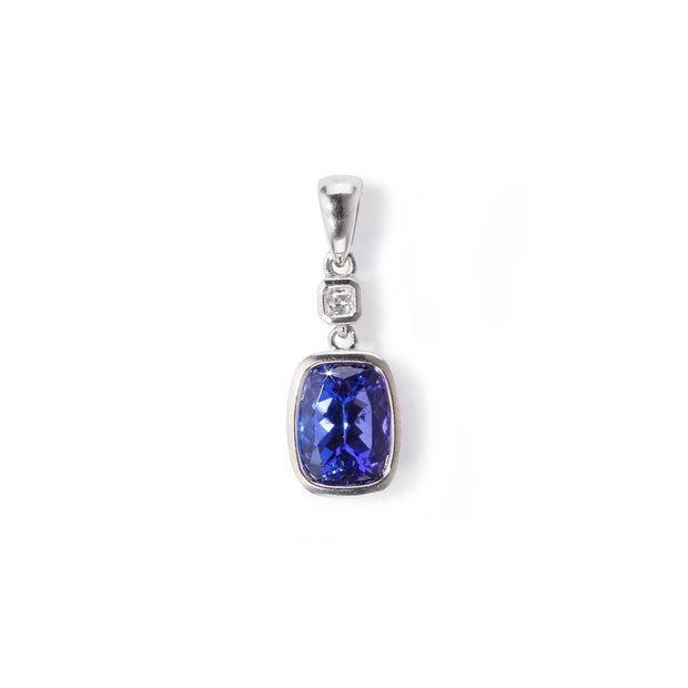 18ct White Gold Diamond & Rectangular Cushion Cut Tanzanite Pendant