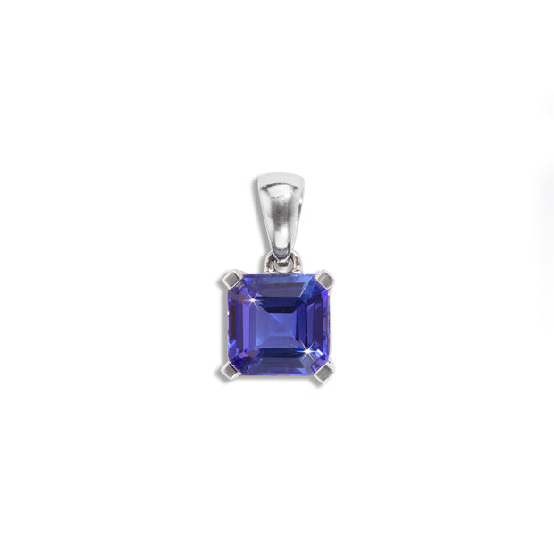 18ct White Gold Square Cut Tanzanite Pendant