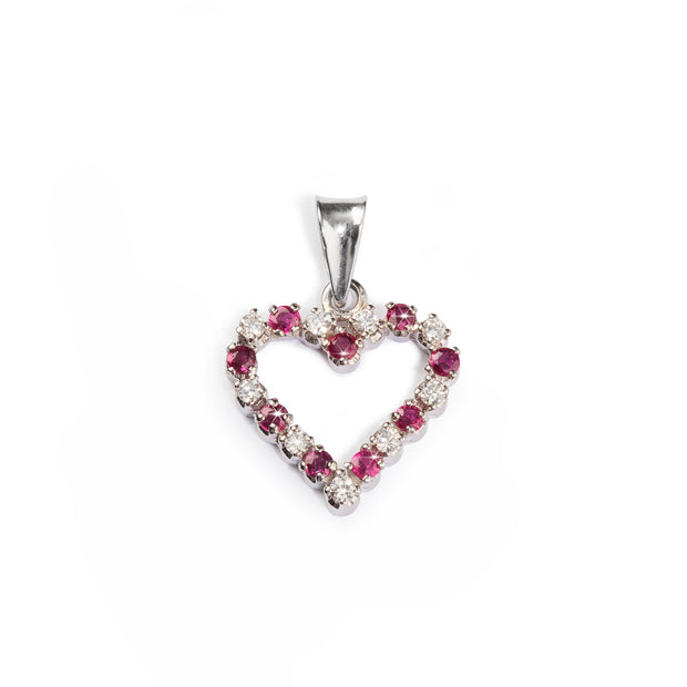 18ct White Gold Diamond and Synthetic Ruby Pendant with a 9ct White Gold Chain
