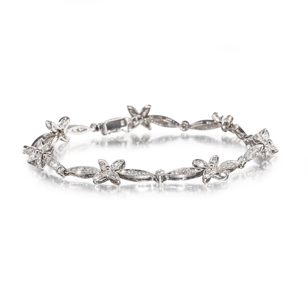 18ct White Gold Diamond Flower Bracelet